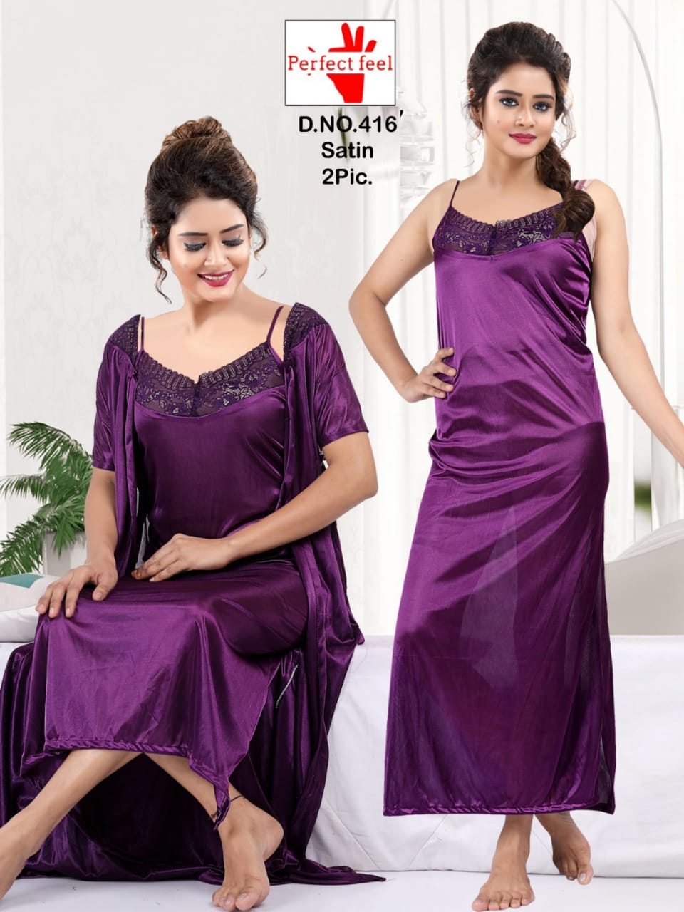 416 Perfect Feel Satin Night Gowns Wholesale Kavya Style Plus
