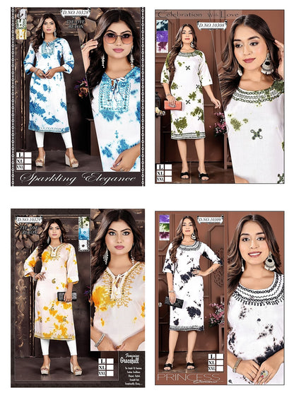 Tie Dye 2308 Mmc Rayon Knee Length Kurtis Exporter Ahmedabad