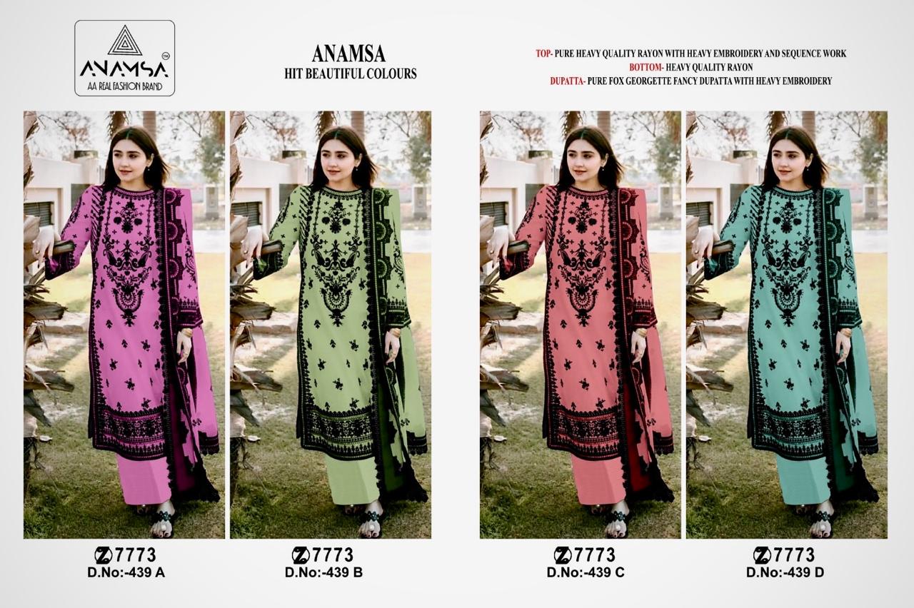 439Abcd Anamsa Rayon Pakistani Salwar Suits Wholesale Rate