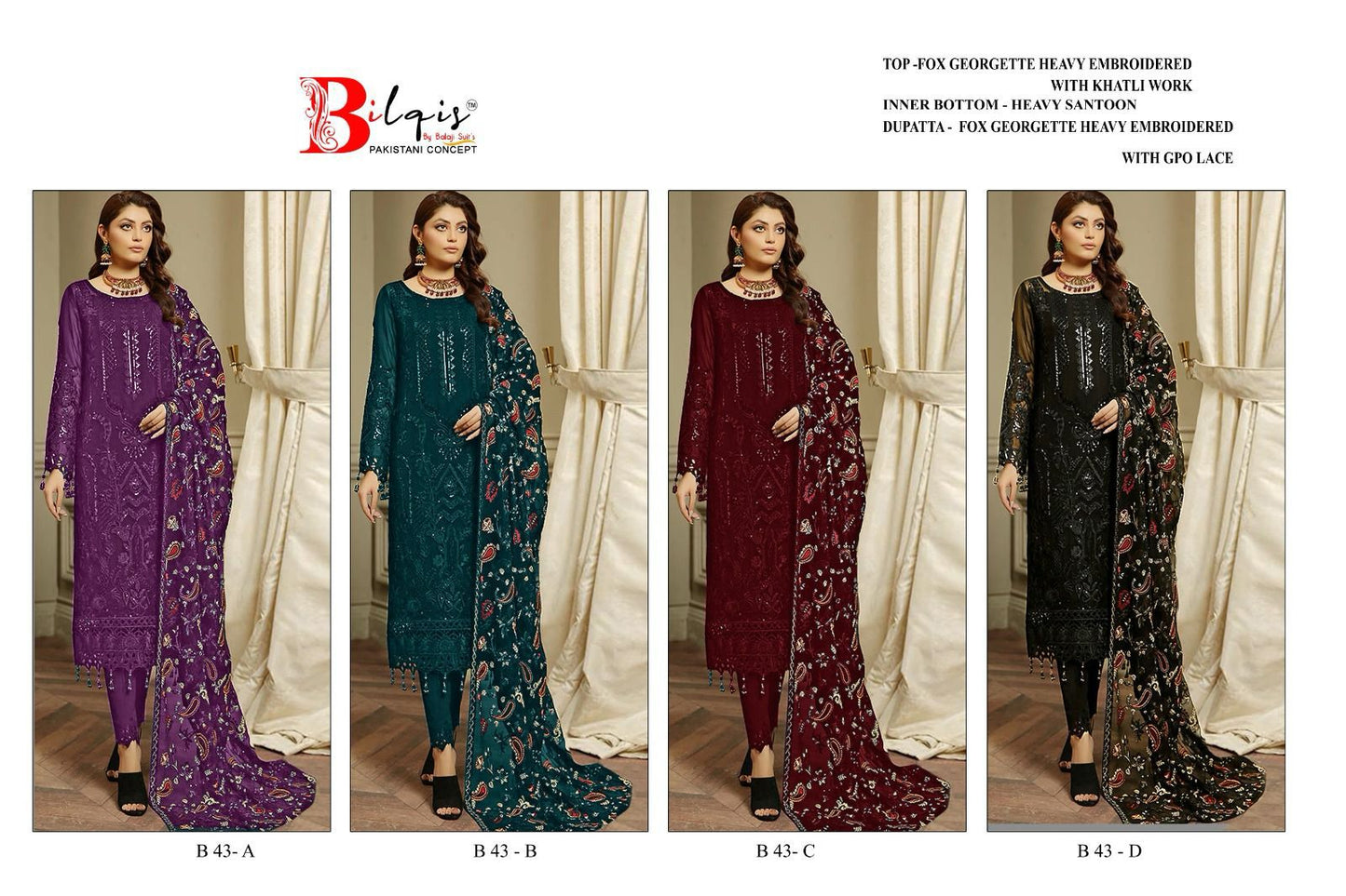 43 Bilqis Fox Georgette Pakistani Salwar Suits Supplier Ahmedabad