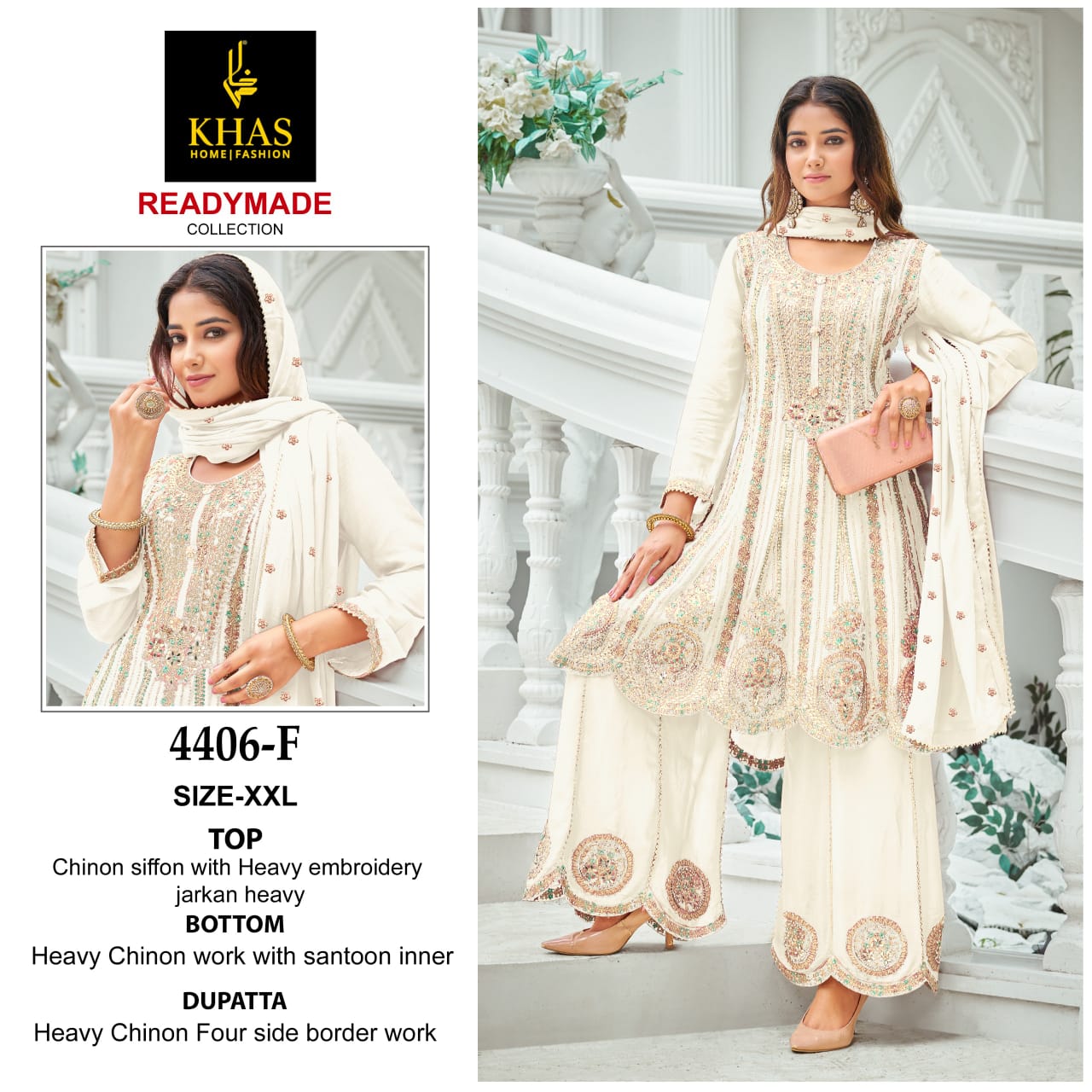 4406 Def Khas Chinon Chiffon Pakistani Readymade Suits Wholesale Rate