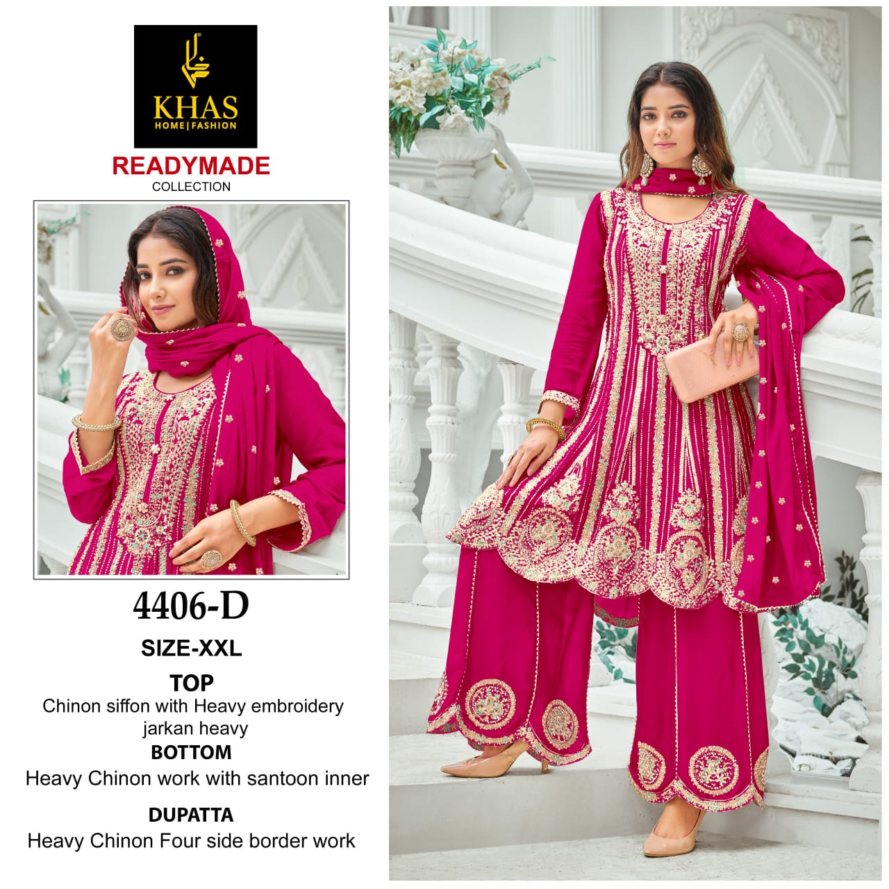4406 Def Khas Chinon Chiffon Pakistani Readymade Suits Wholesale Rate