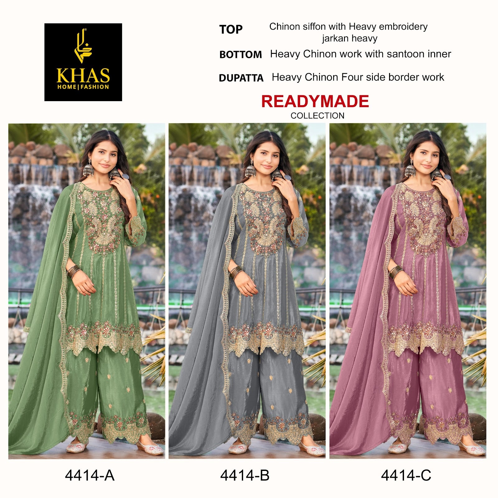 4414 Abc Khas Chinon Chiffon Pakistani Readymade Suits Manufacturer Ahmedabad