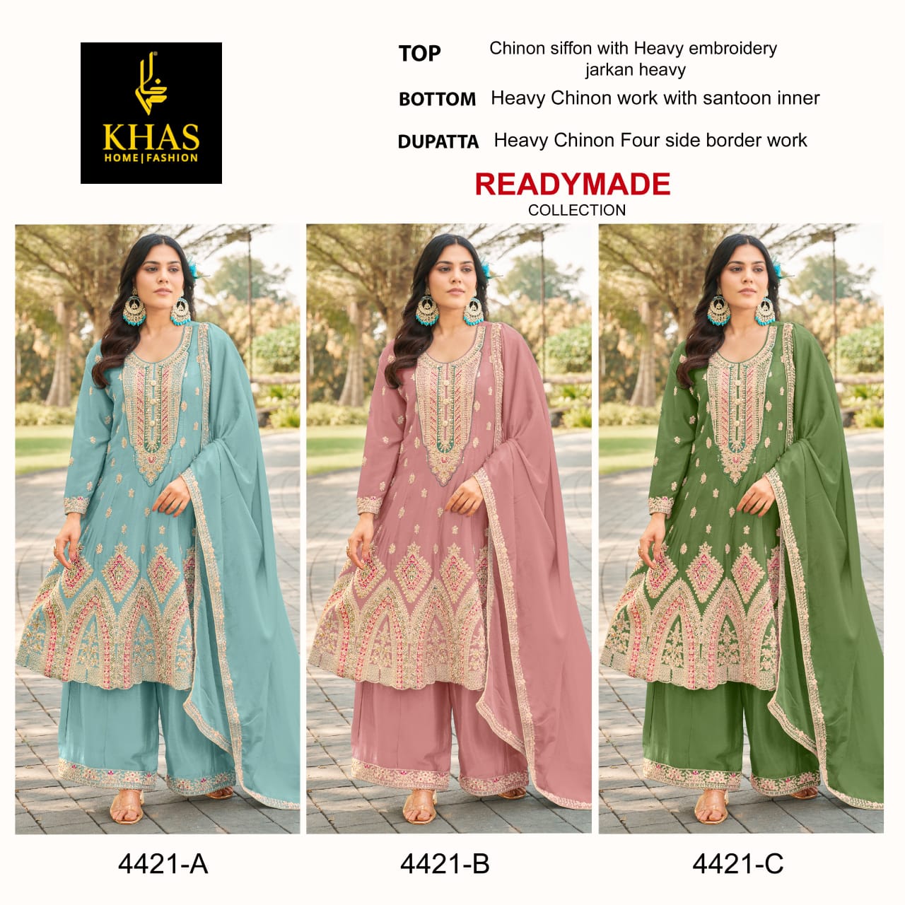4421 Abc Khas Chinon Chiffon Pakistani Readymade Suits Wholesaler Ahmedabad