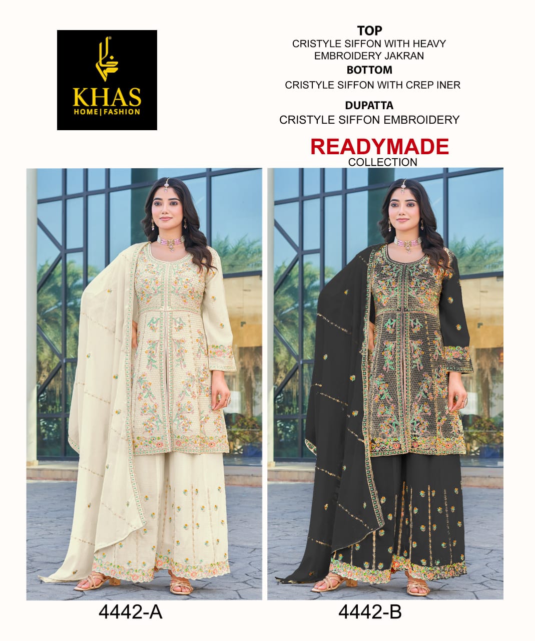 4442Ab Khas Crystal Chiffon Pakistani Readymade Suits Exporter Ahmedabad