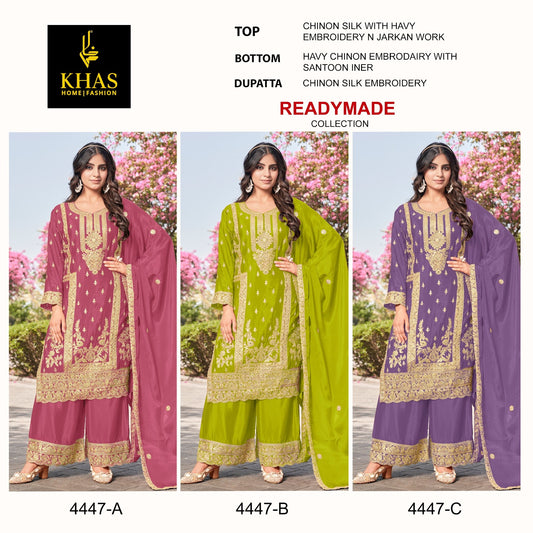 4447 Abc Khas Chinon Silk Pakistani Readymade Suits Exporter India
