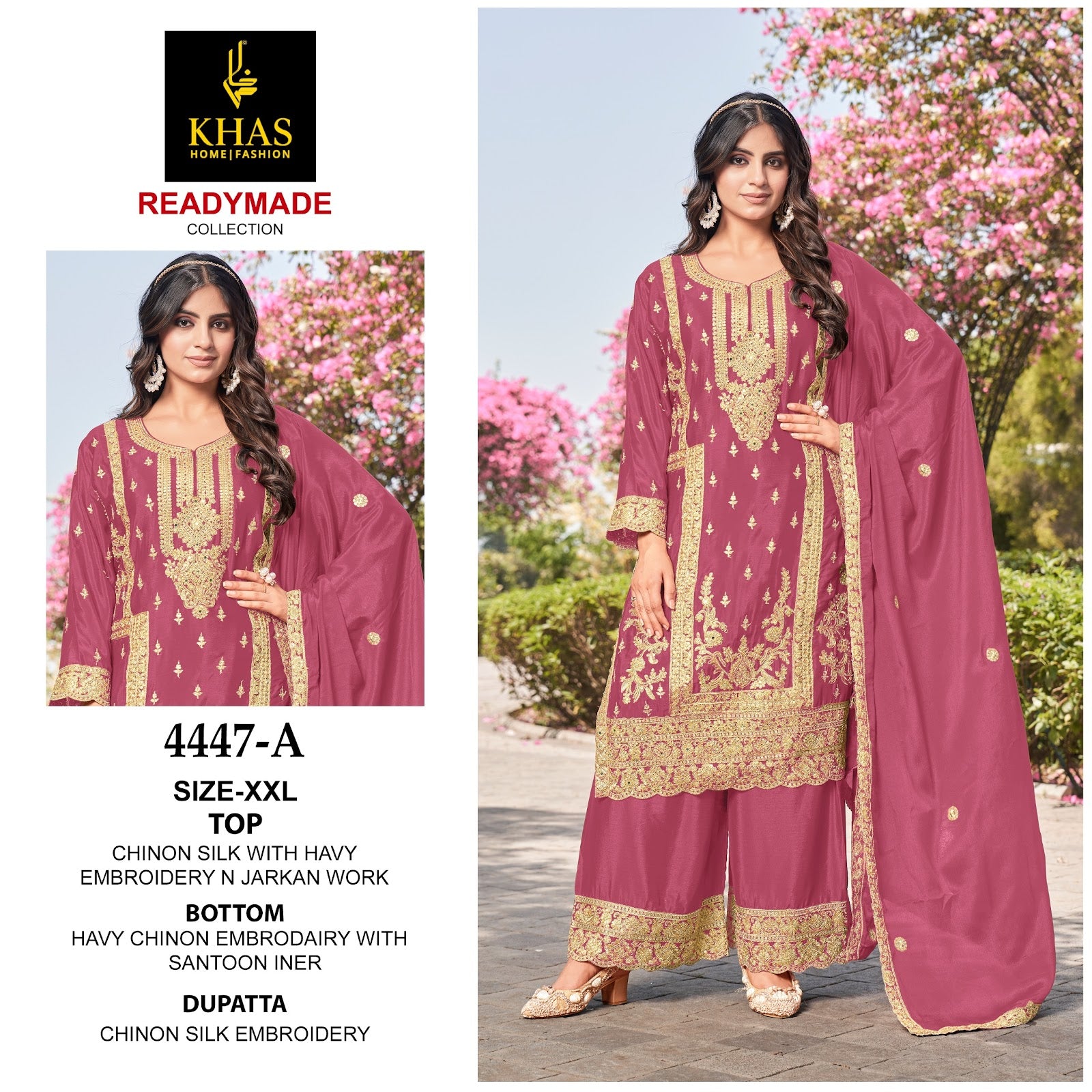 4447 Abc Khas Chinon Silk Pakistani Readymade Suits Exporter India