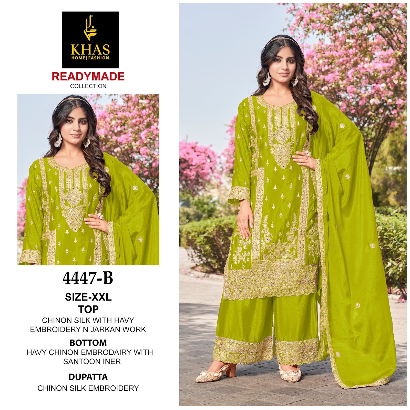 4447 Abc Khas Chinon Silk Pakistani Readymade Suits Exporter India