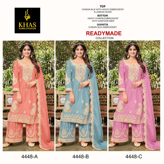 4448 Abc Khas Chinon Silk Pakistani Readymade Suits Wholesale