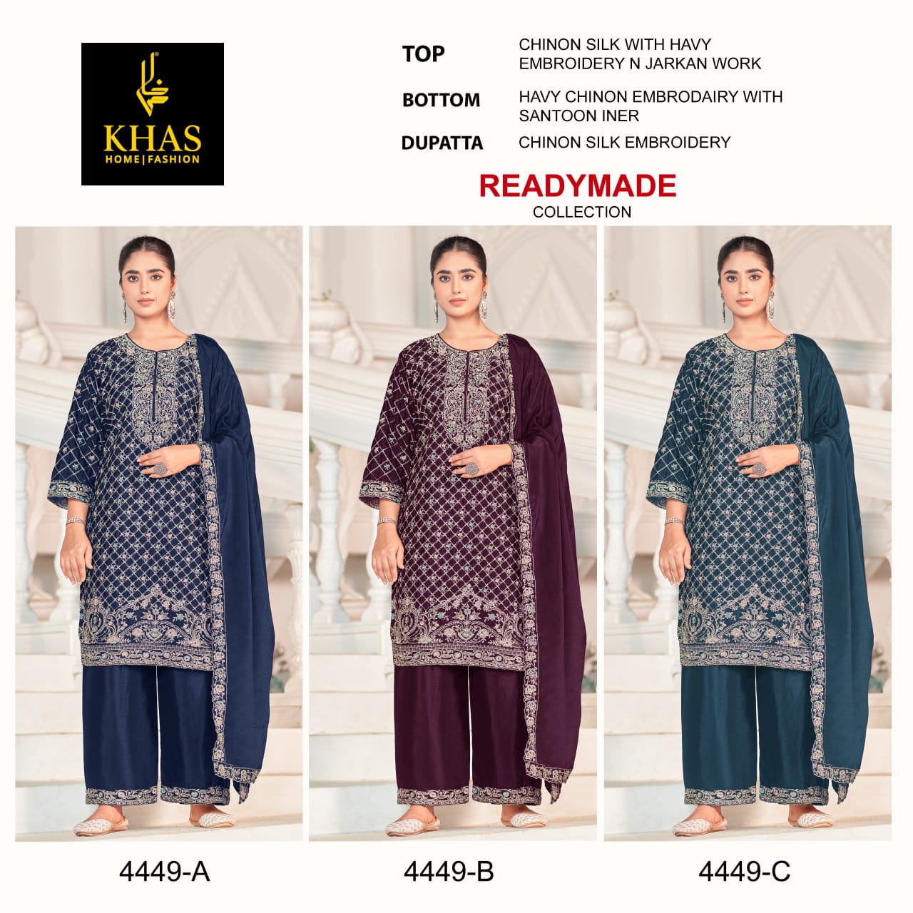 4449 Khas Chinon Silk Pakistani Readymade Suits Exporter India