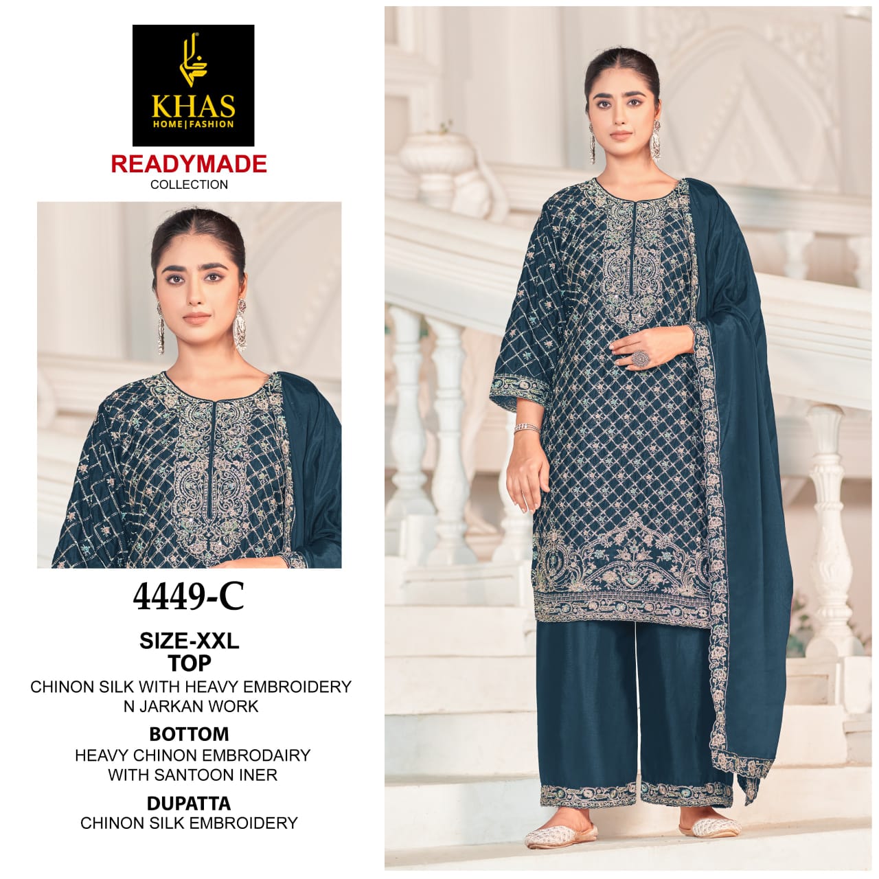 4449 Khas Chinon Silk Pakistani Readymade Suits Exporter India