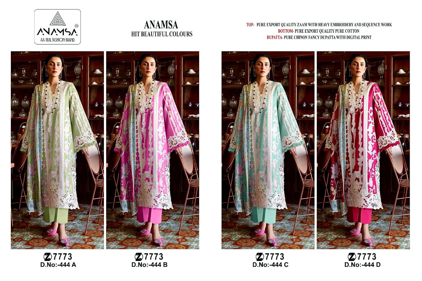 444 Anamsa Pure Jaam Pakistani Salwar Suits Supplier Gujarat
