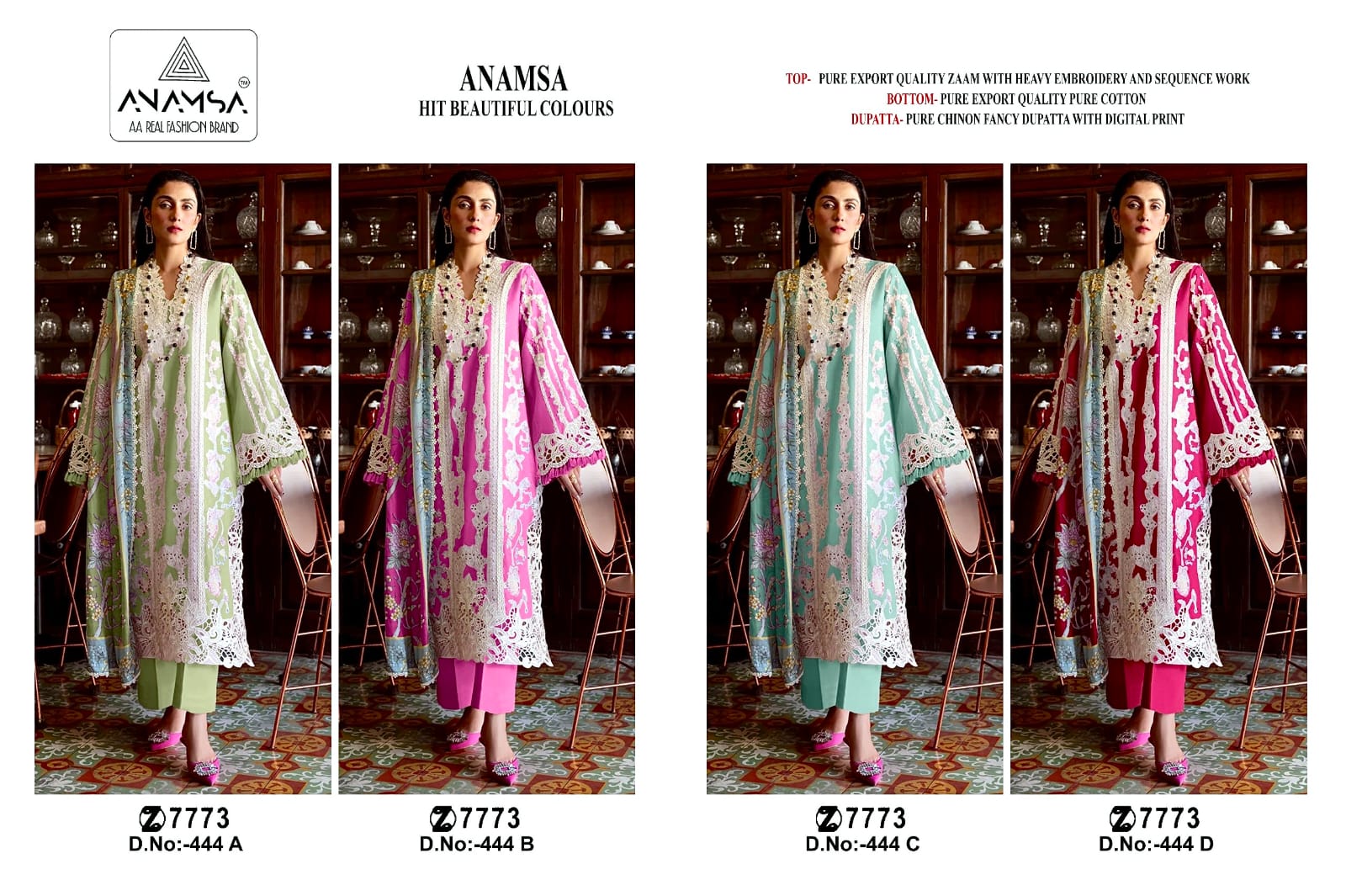444 Anamsa Pure Jaam Pakistani Salwar Suits Supplier Gujarat
