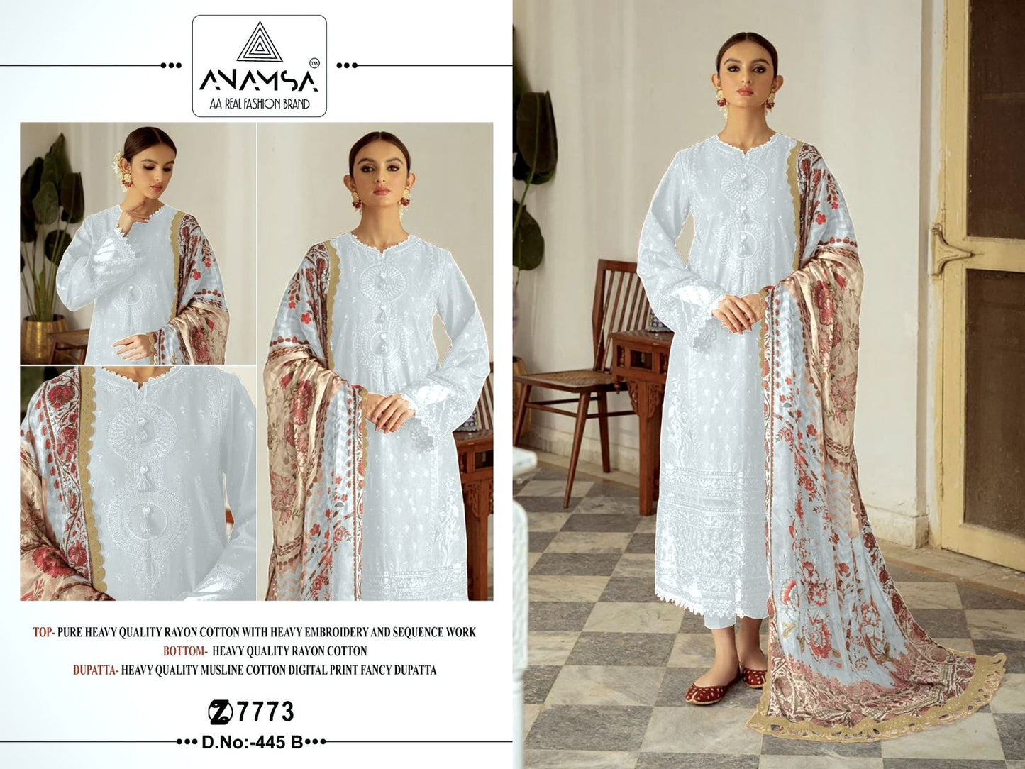 445 Anamsa Rayon Cotton Pakistani Salwar Suits Supplier Gujarat