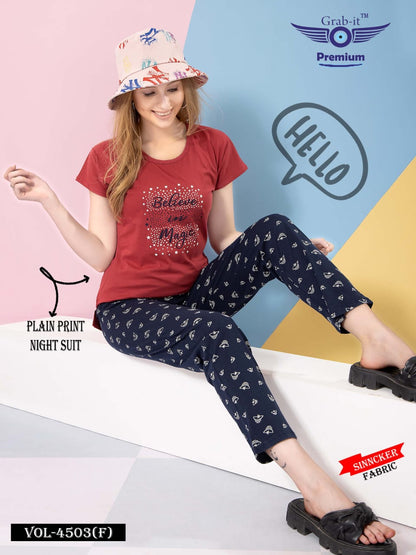 4503 F Grab It Sincker Pyjama Night Suits Supplier India