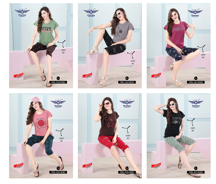 4512 B Grab It Sinker Capri Night Suits Exporter Gujarat