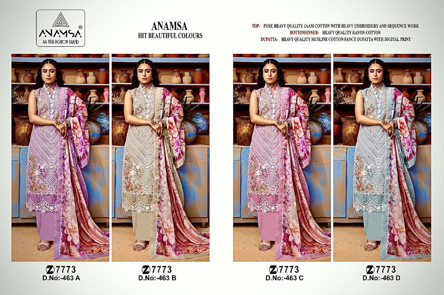 463 Anamsa Jaam Cotton Pakistani Salwar Suits Exporter India