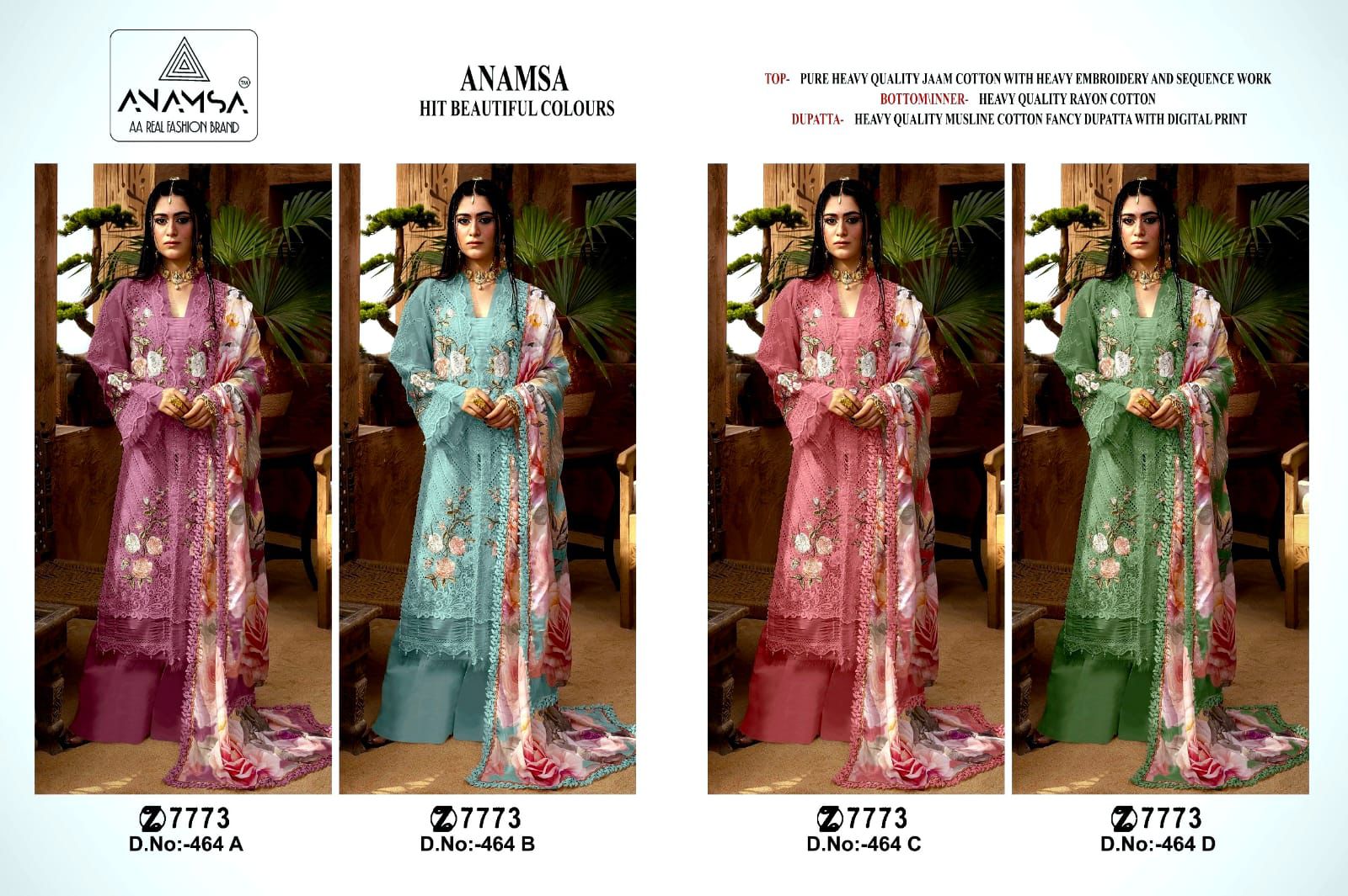 464Abcd Anamsa Jaam Cotton Pakistani Salwar Suits Exporter Gujarat
