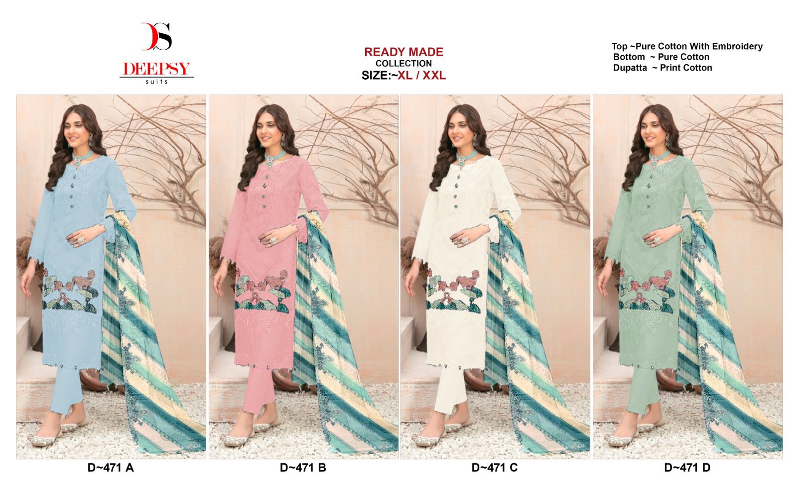 471 Deepsy Cotton Pakistani Readymade Suits Exporter Gujarat