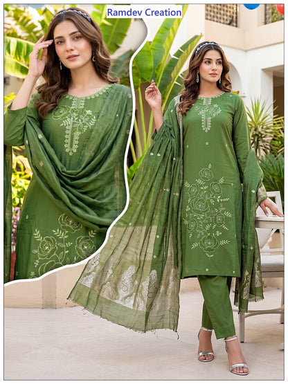 4 Color Matching Ramdev Creation Roman Silk Readymade Pant Style Suits Exporter Gujarat
