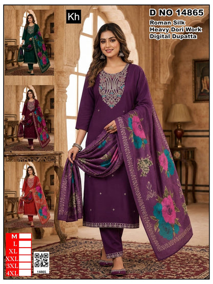 4 Colour Chart Kh Roman Silk Readymade Pant Style Suits Exporter Gujarat