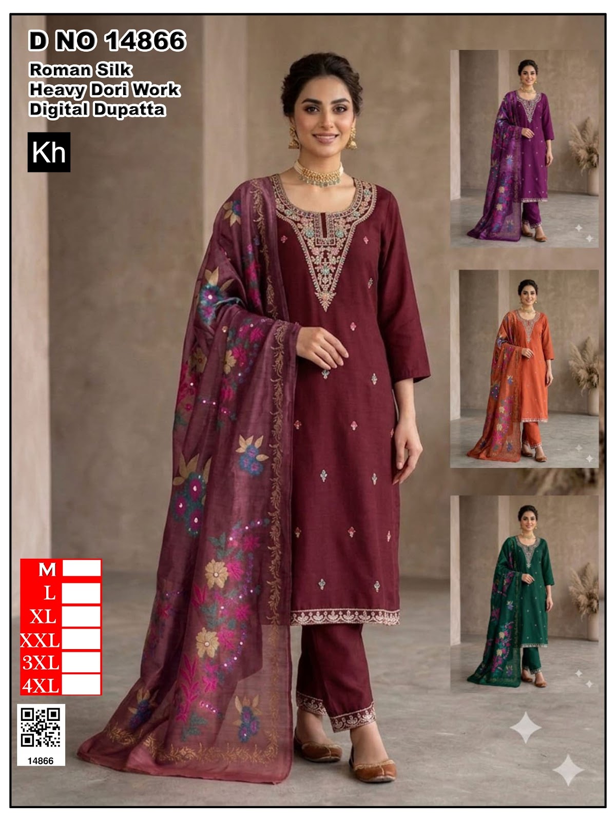 4 Colour Chart Kh Roman Silk Readymade Pant Style Suits Exporter Gujarat