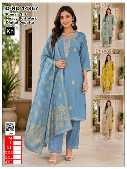 4 Colour Chart Kh Roman Silk Readymade Pant Style Suits Exporter Gujarat