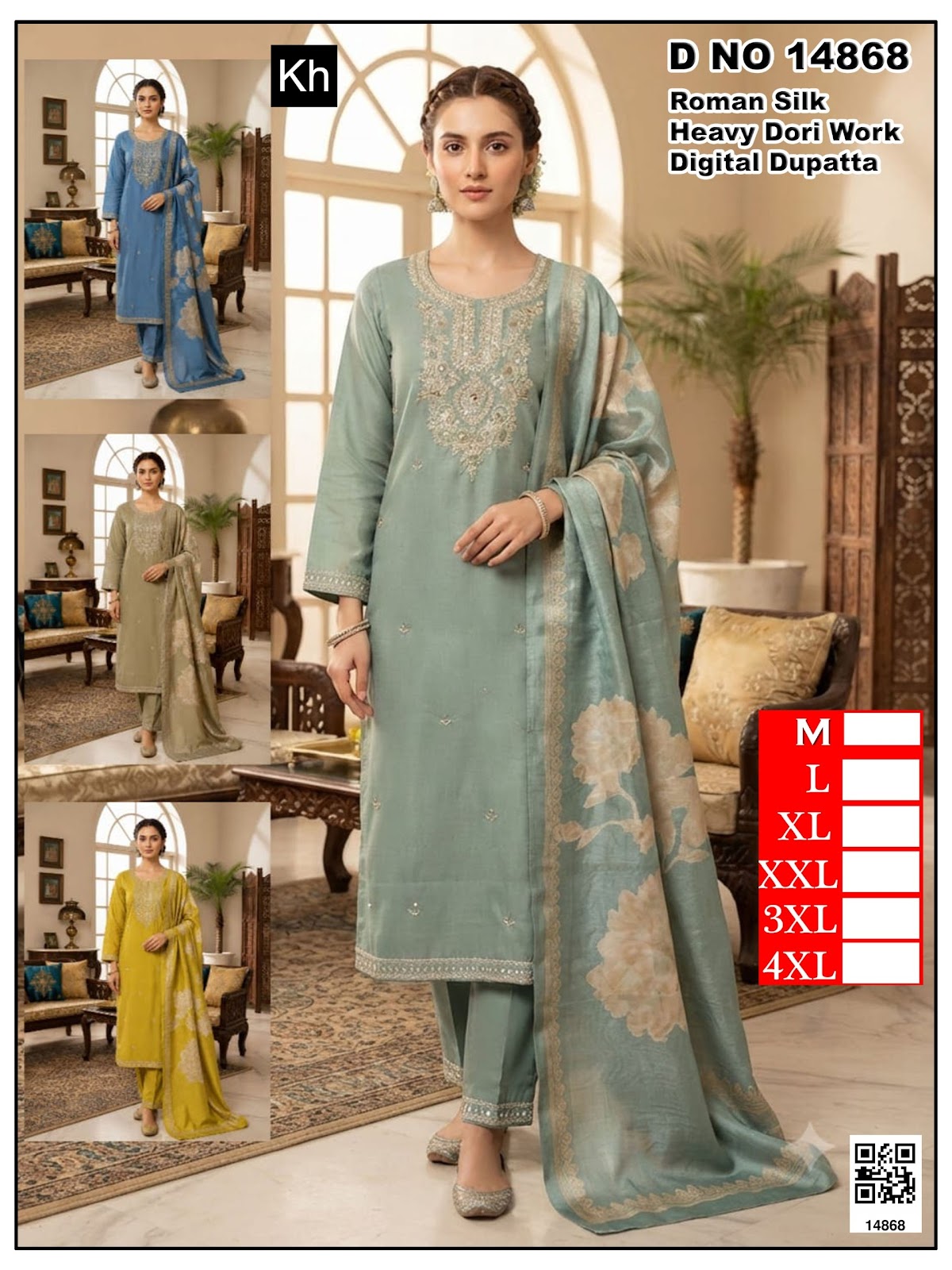 4 Colour Chart Kh Roman Silk Readymade Pant Style Suits Exporter Gujarat