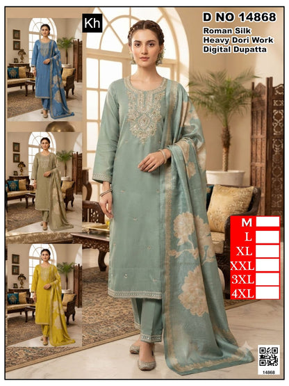 4 Colour Chart Kh Roman Silk Readymade Pant Style Suits Exporter Gujarat