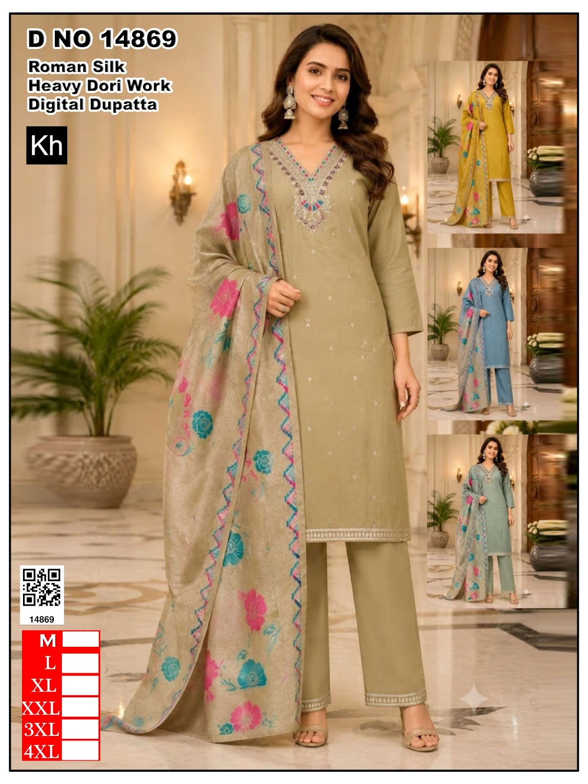 4 Colour Chart Kh Roman Silk Readymade Pant Style Suits Exporter Gujarat