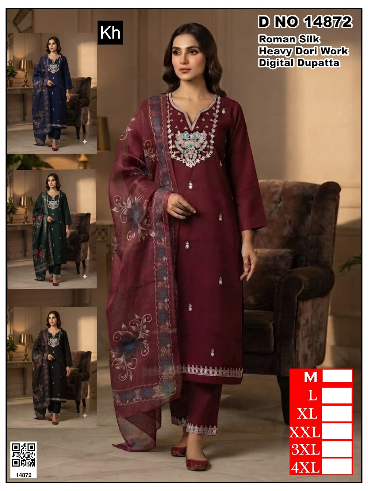 4 Colour Chart Kh Roman Silk Readymade Pant Style Suits Exporter Gujarat