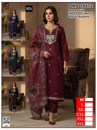 4 Colour Chart Kh Roman Silk Readymade Pant Style Suits Exporter Gujarat