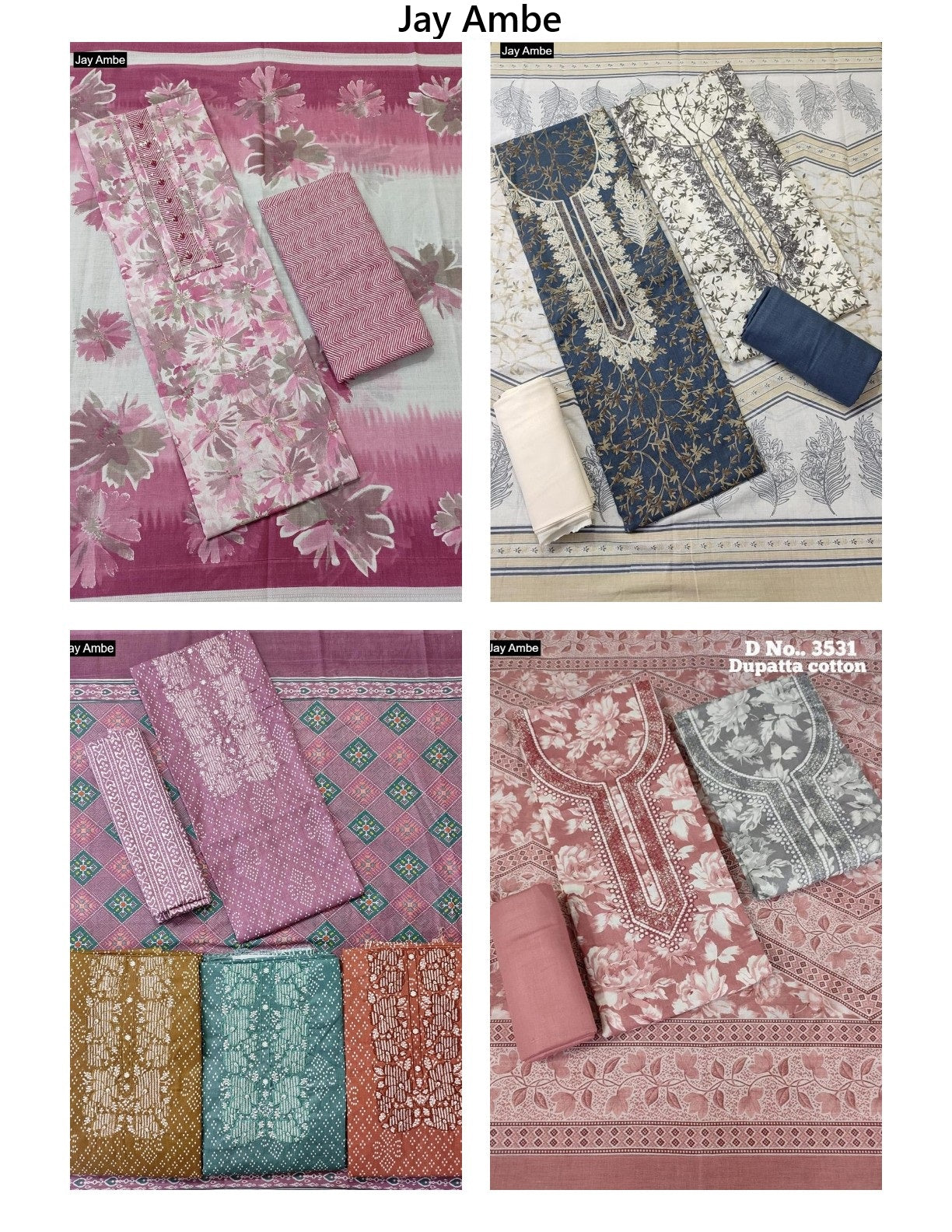 4 Matching Special Jay Ambe Cambric Cotton Dress Material Manufacturer Gujarat