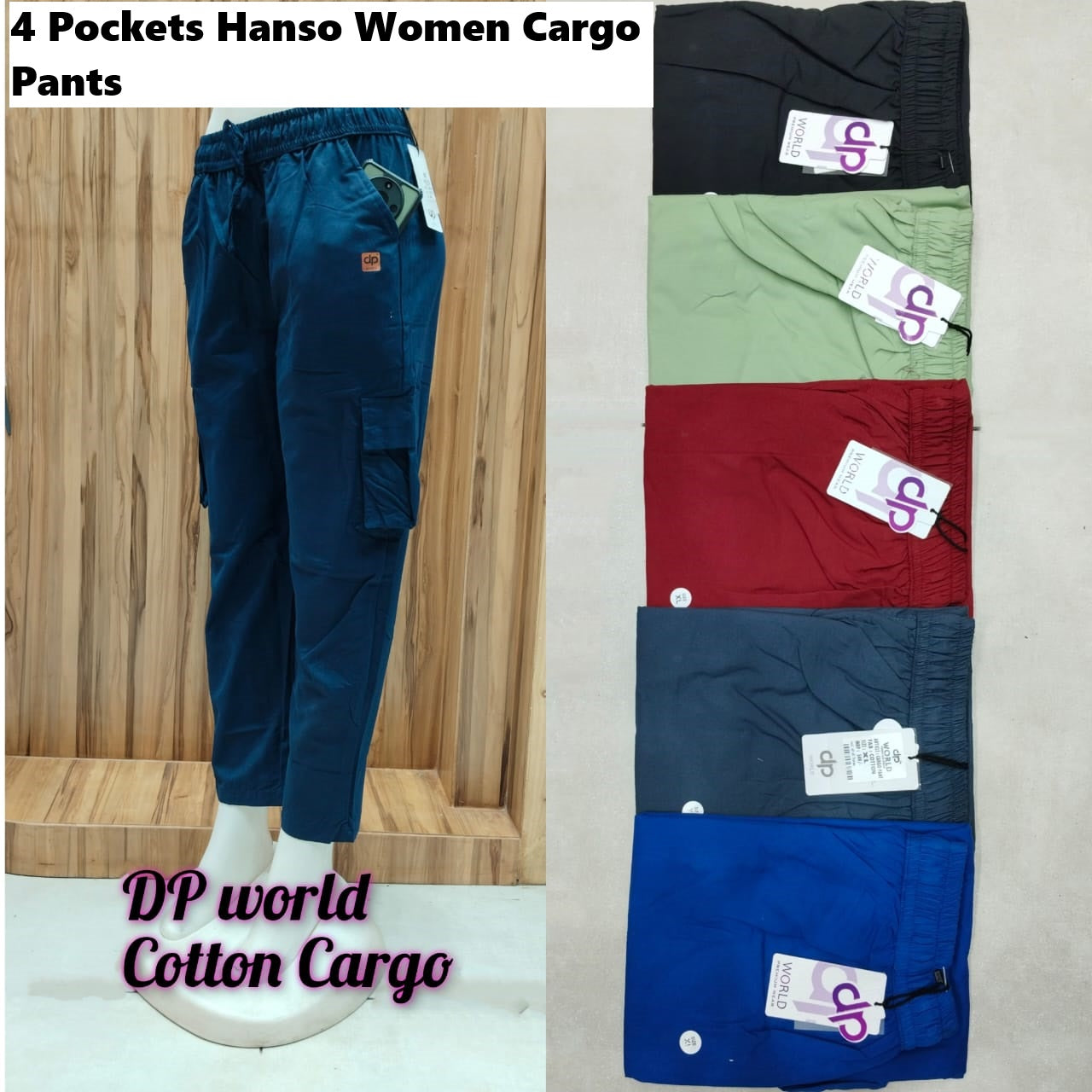 4 Pockets Hanso Cotton Women Cargo Pants Manufacturer