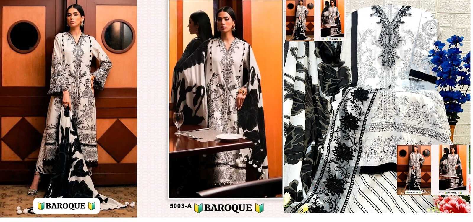 5003 Baroque Cotton Pakistani Patch Work Suits Supplier India