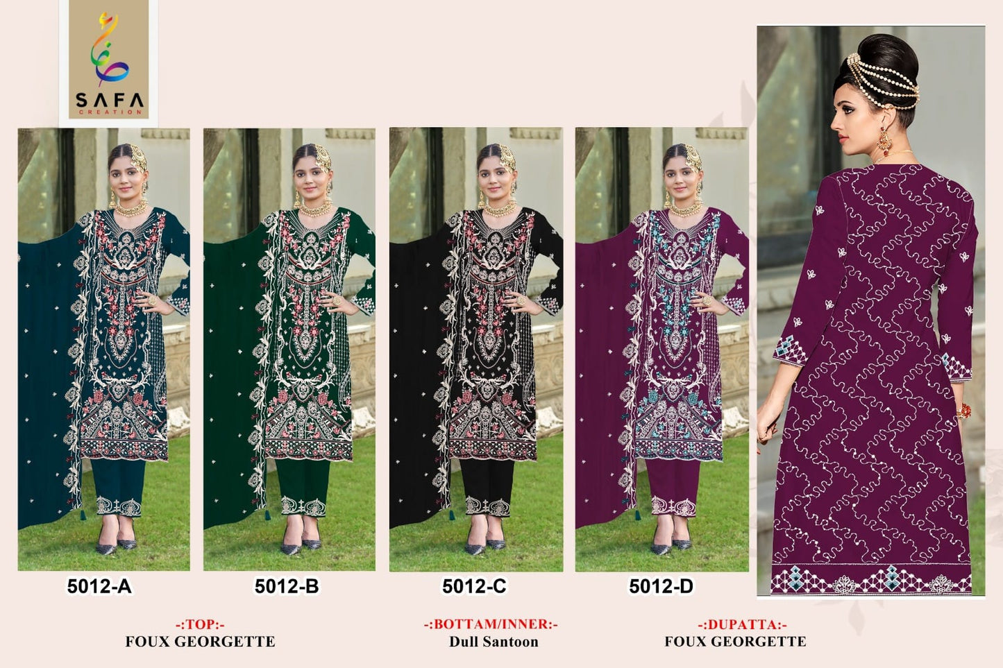 5012 Safa Creation Georgette Pakistani Salwar Suits Supplier Ahmedabad