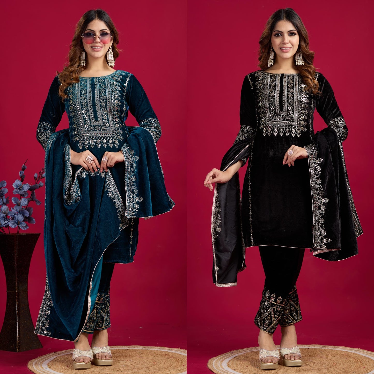 5017 Sequence Work Aarohi Viscose Velvet Suits Wholesaler Ahmedabad