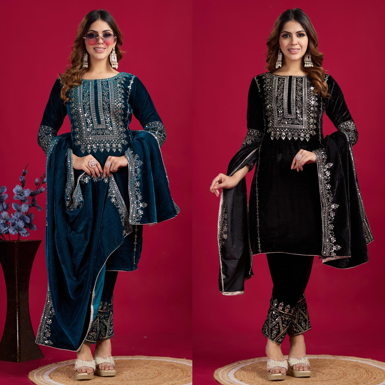 5017 Sequence Work Aarohi Viscose Velvet Suits Wholesaler Ahmedabad