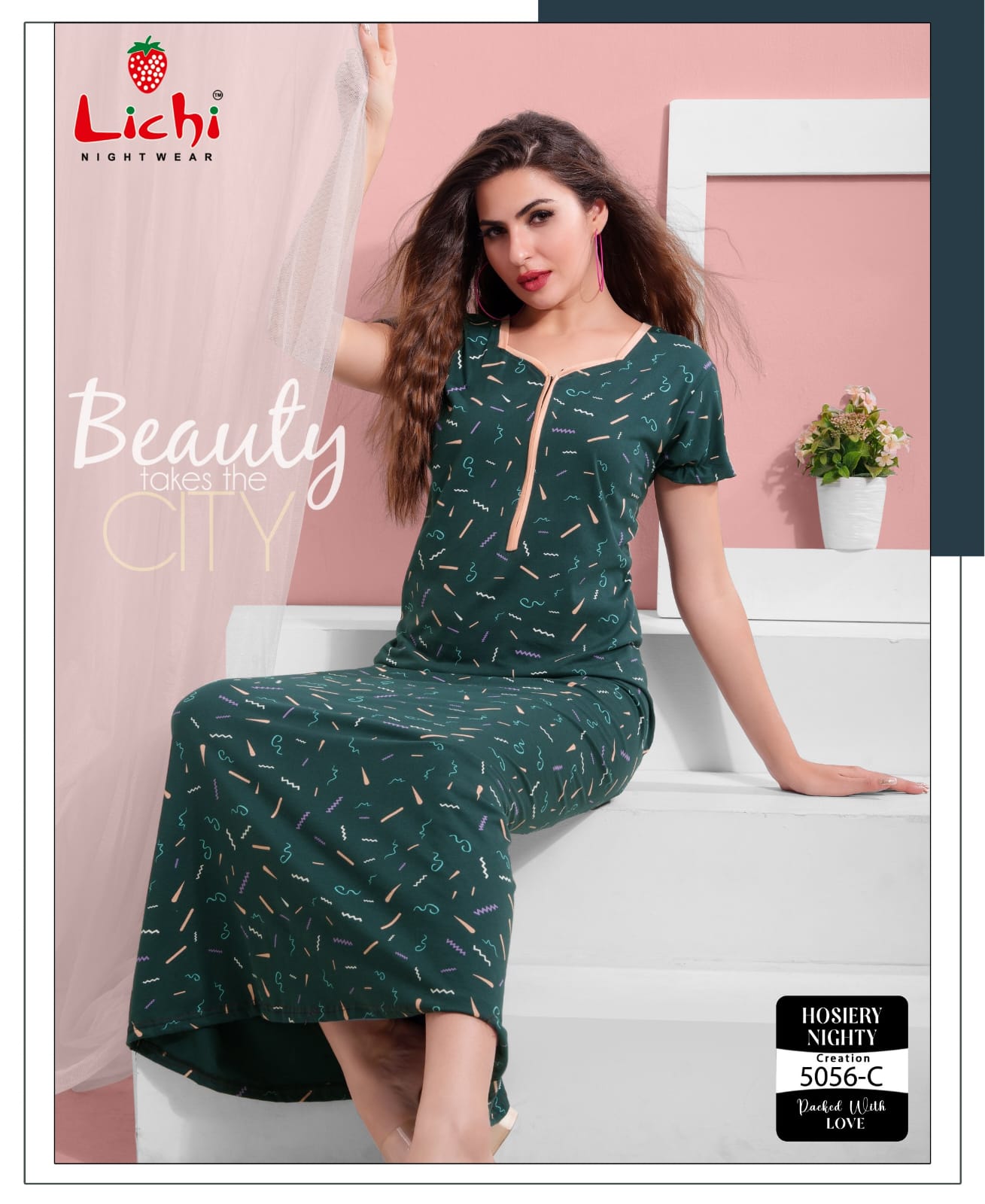 5056 Lichi Hosiery Cotton Night Gowns Wholesale