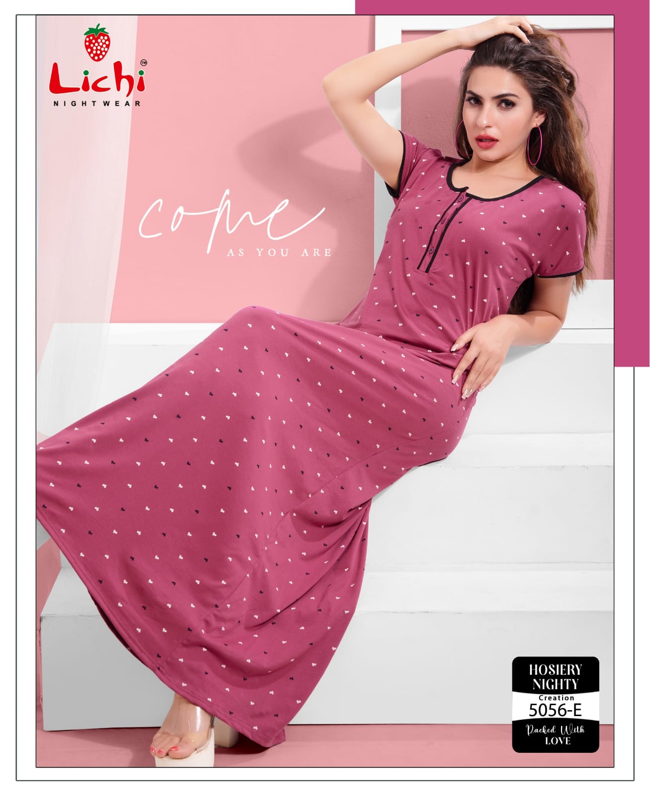 5056 Lichi Hosiery Cotton Night Gowns Wholesale