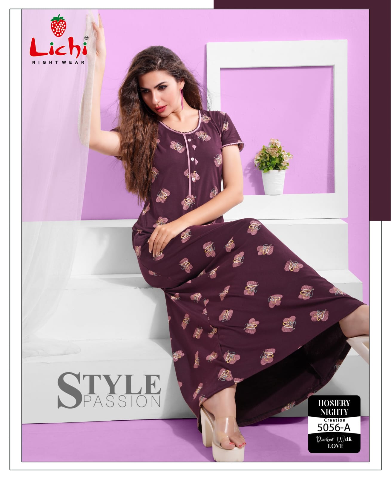 5056 Lichi Hosiery Cotton Night Gowns Wholesale