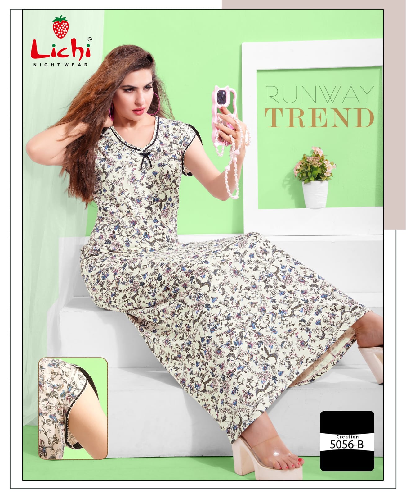 5056 Lichi Hosiery Cotton Night Gowns Wholesale