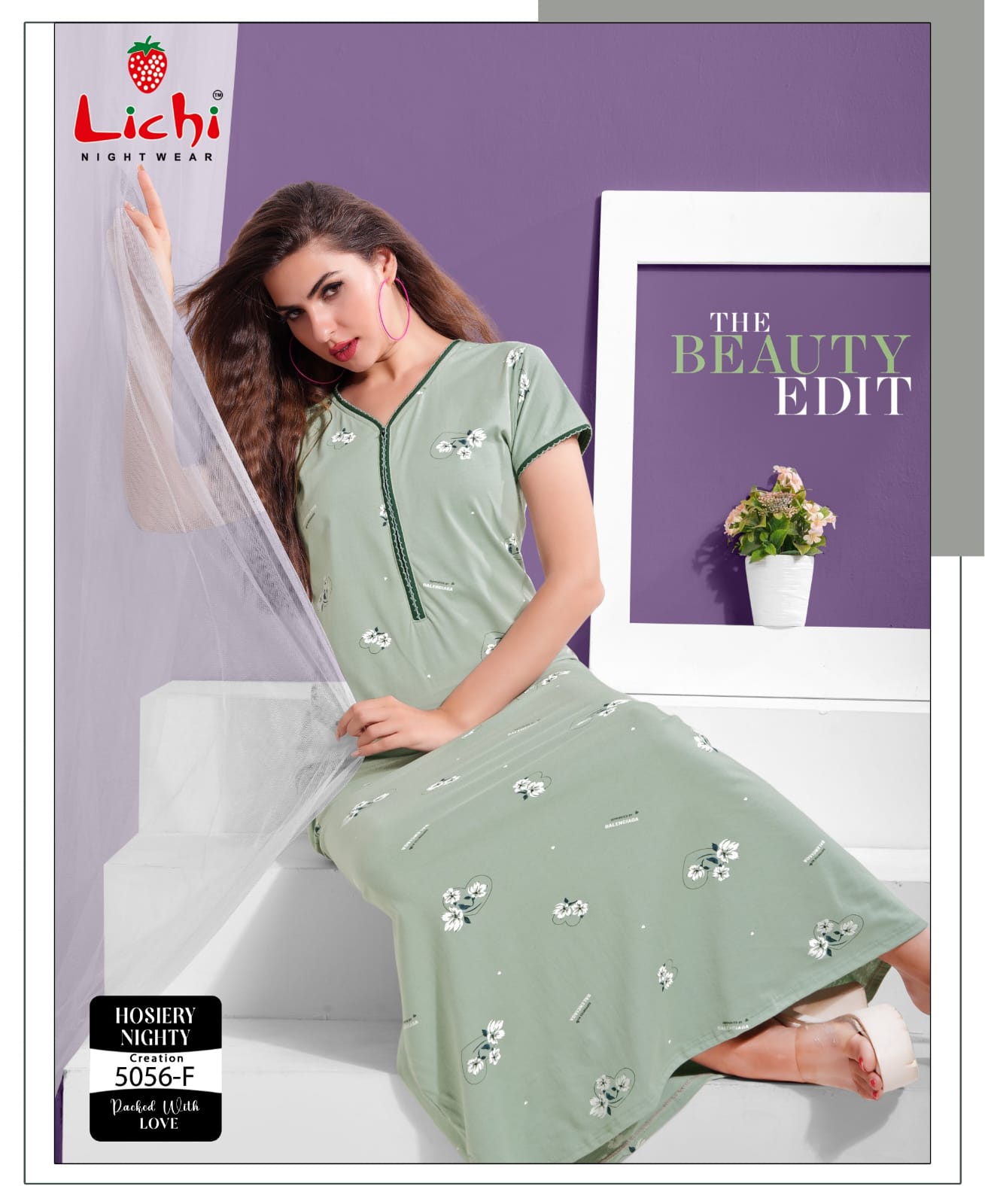 5056 Lichi Hosiery Cotton Night Gowns Wholesale