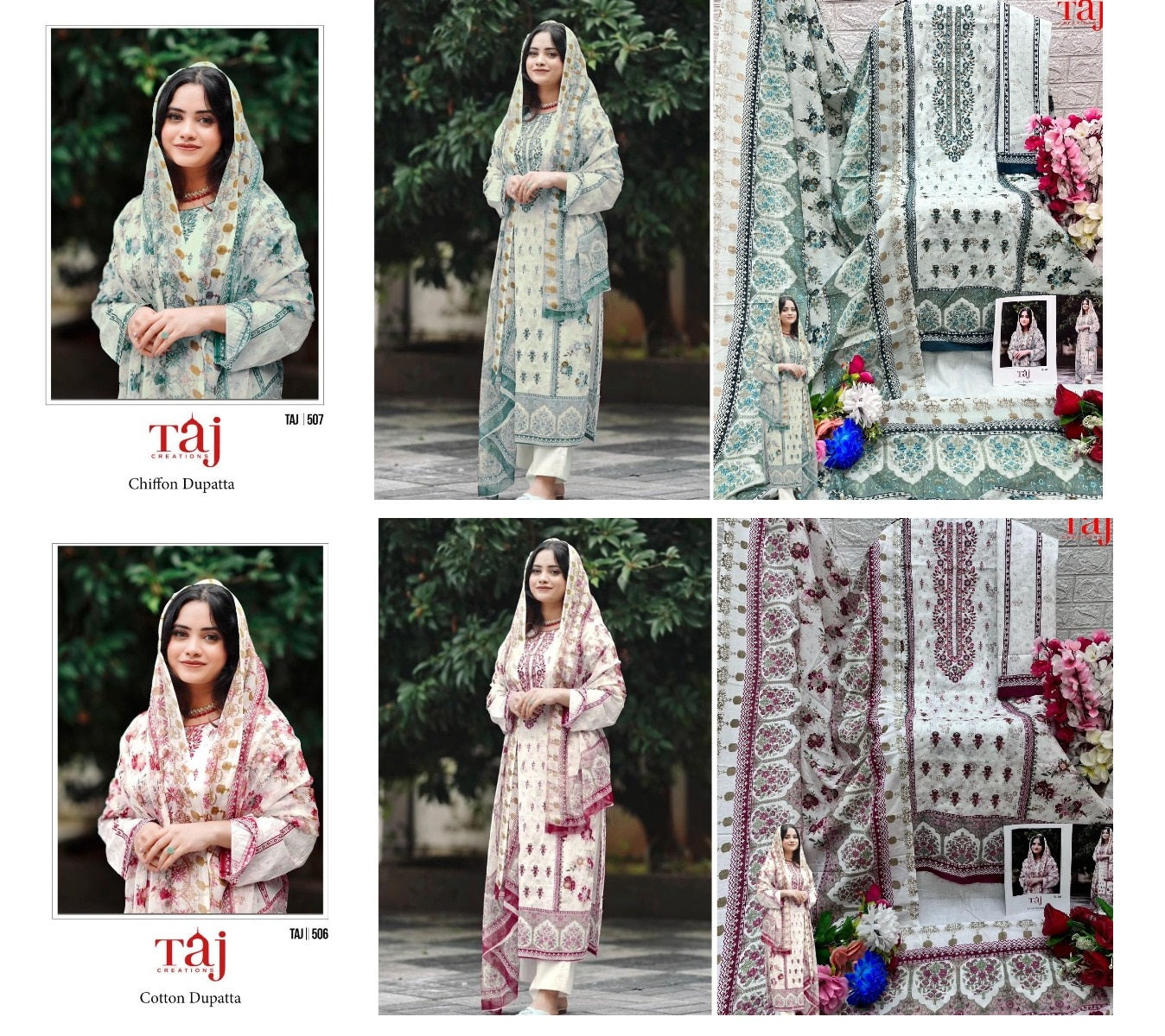 506-507 Taj Creations Pure Cotton Pakistani Salwar Suits