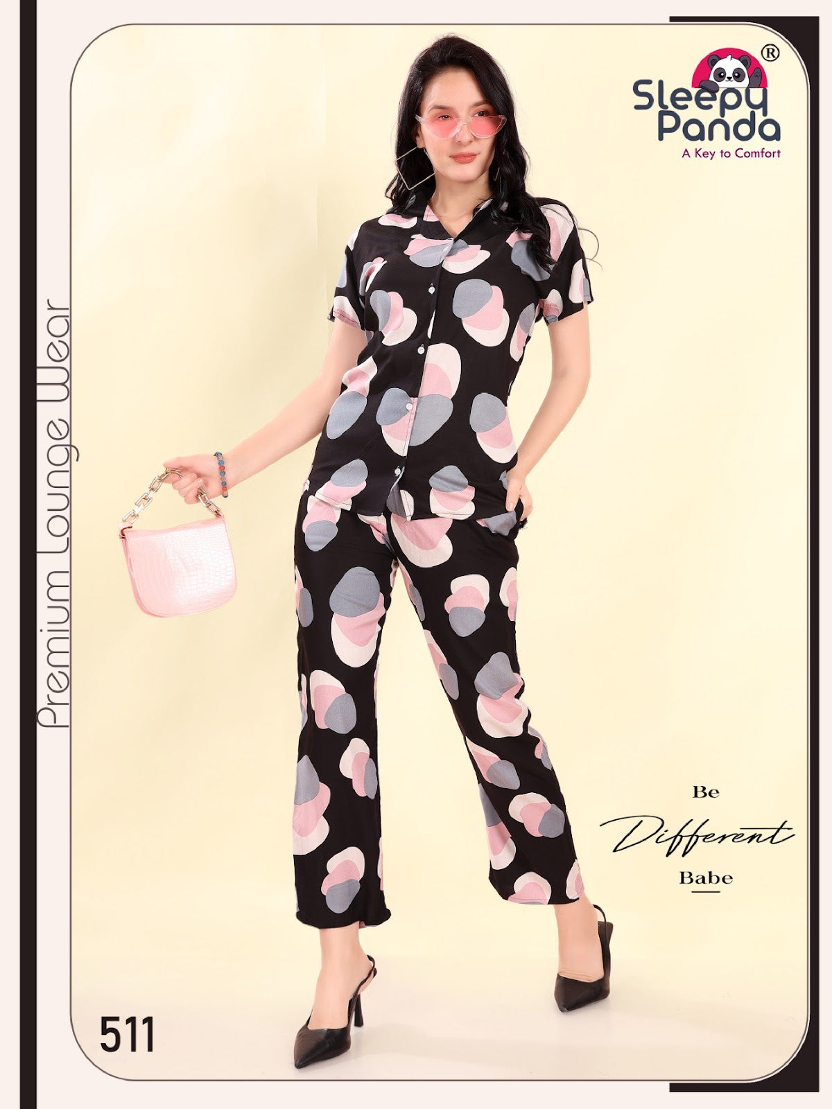 511 Girija Sleepy Panda Reyon Collar Night Suits Wholesaler Gujarat