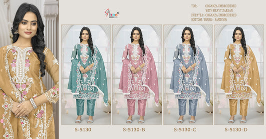 S 5130 Shree Fabs Organza Pakistani Salwar Suits Wholesaler