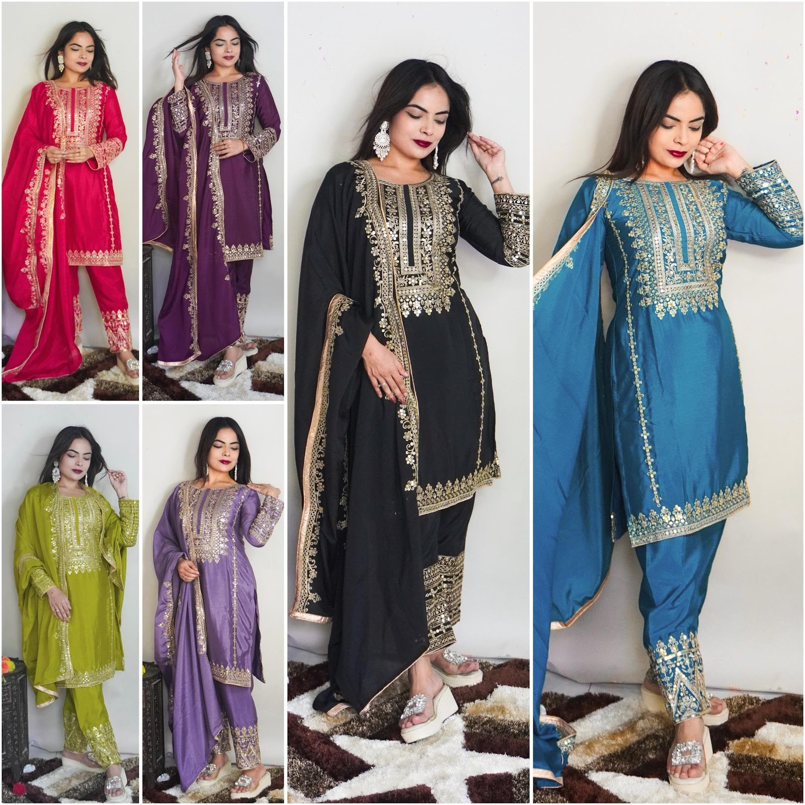 5151 Aarohi Chinon Silk Readymade Pant Style Suits Wholesaler Gujarat