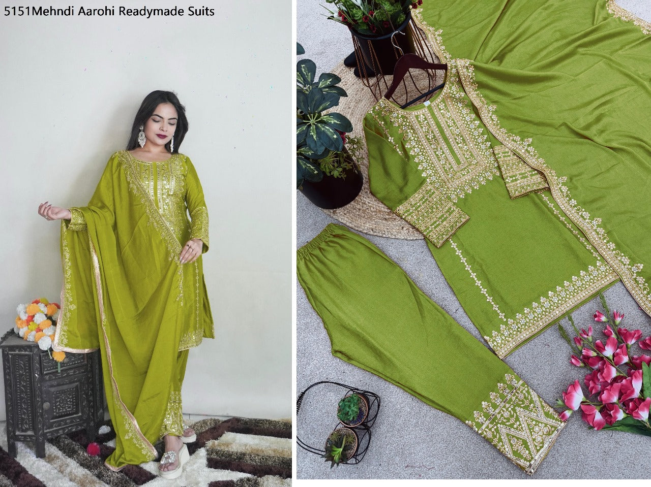 5151 Aarohi Chinon Silk Readymade Pant Style Suits Wholesaler Gujarat