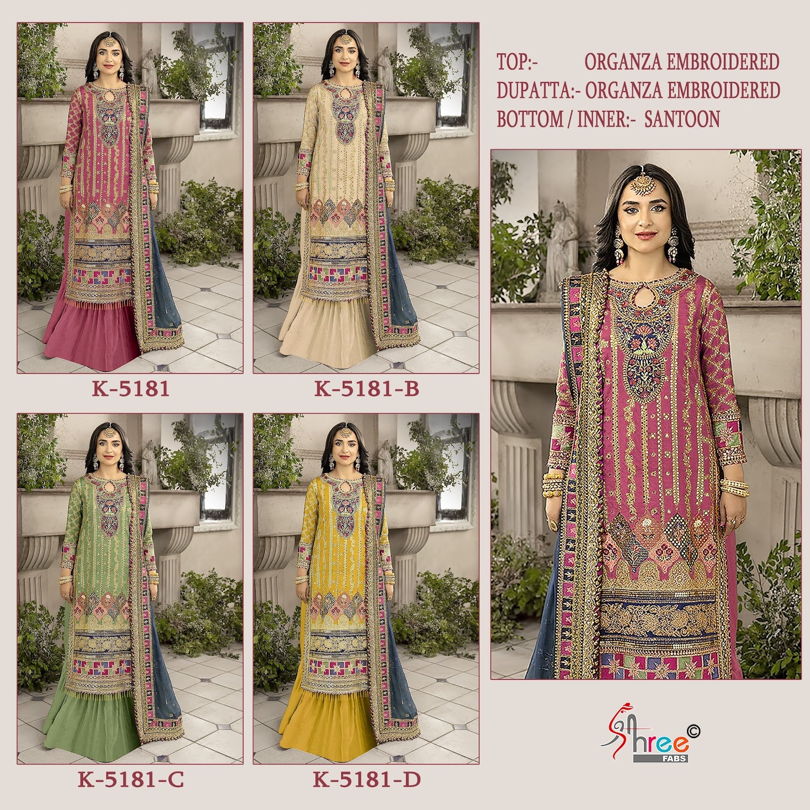 5181Abcd Shree Fabs Organza Pakistani Salwar Suits Supplier India