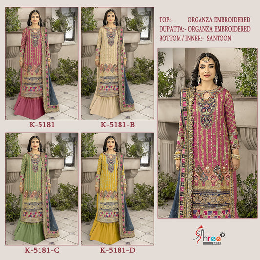 5181Abcd Shree Fabs Organza Pakistani Salwar Suits Supplier India